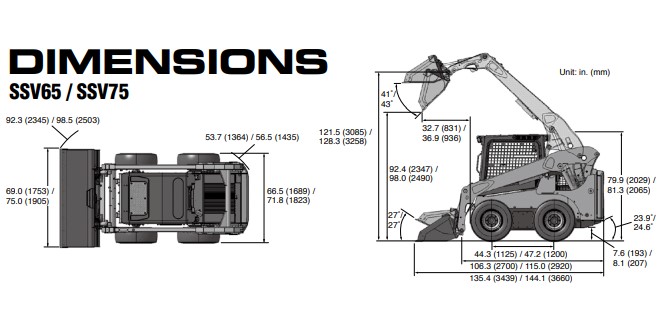 Kubota Skid Steer Loader SSV65/SSV75 dimension 